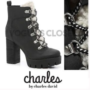 Charles by Charles David Platform Combat Boot with Fur Detail, Like New!
